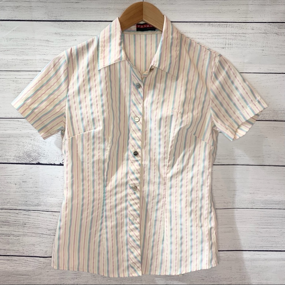 Prada Button Down Shirt Pink Stripes Large